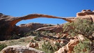 Auch in der Great-Basin-Wüste: Landscape Arch in Utah. In vielen Wüsten der Erde gibt es spektakuläre Landschaften und Felsformationen. Verantwortlich dafür ist meistens Erosion: Verwitterungsprozesse durch Wind und Wasser. | Bild: picture-alliance/dpa