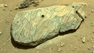 Diesen Stein, der ungefähr die Größe einer Brieftasche hat, bohrte der Mars-Rover Perseverance am 1. September 2021 an, um eine Bodenprobe vom Mars zu entnehmen. Die NASA hofft, diese Gesteinsprobe vom Mars eines Tages zurück zur Erde zu bringen. | Bild: NASA/JPL-Caltech/ASU/MSSS