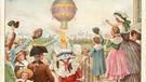 Historisches Sammelbild: Zuschauer jubeln dem ersten Aufstieg eines Heißluftballons zu. Erfunden wurde er von den Brüdern Montgolfier. | Bild: picture alliance / akg-images | akg-images