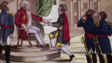 Die Radierung zeigt den Eid des Königs auf die Verfassung am 12. September 1791 | Bild: picture-alliance/dpa