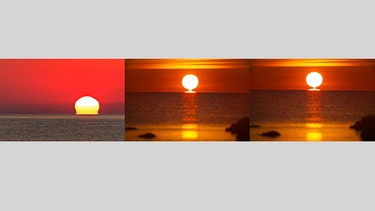 Luftspiegelungen - Sonne, Meer | Bild: mauritius images / Stelian Porojnicu / Alamy; mauritius images / MAWPIX / Alamy; Montage: BR