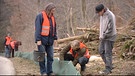 Freiwillige vom Bund Naturschutz errichten einen Krötenzaun. | Bild: BR
