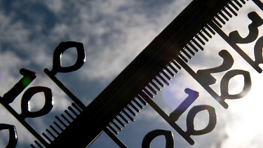 Symbolbild: Ein Thermometer wird in den Himmel gehalten | Bild: picture-alliance/dpa