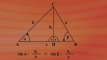 Im allgemeinen Dreieck ABC gilt zugleich: Sinus Alpha ist gleich hc durch b und Sinus Beta ist gleich hc durch a. | Bild: BR