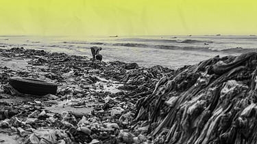 Plastikmüllberge an der Küste. | Bild: BR/PlanetB