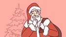 Illustration: Ein Weihnachtsmann steht vor einem Weihnachtsbaum. Viele Kinder warten an Weihnachten sehnsüchtig auf den Weihnachtsmann. | Bild: colourbox.com