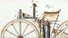 Gottlieb Daimler und der Reitwagen. Mit einer halben Pferdestärke und Stützrädern: Am 29. August 1885 meldete Gottlieb Daimler das erste Motorrad der Welt zum Patent an. | Bild: Daimler