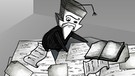Galileo Galilei am Schreibpult: Der Mathematiker und Naturwissenschaftler Galilei war nicht nur ein akribischer Forscher, er war auch ein Verbreiter von Wissen. Nicht nur von der Professorenkanzel, sondern in zahlreichen Schriften, verfasst in Italienisch, verbreitet Galilei seine Erkenntnisse. | Bild: BR/Anna Hunger