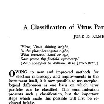 June Almeida setzte 1963 einige Verse an den Anfang eine Fachartikels über die Klassifizierung von Viren, in Anlehnung an William Blakes berühmtes Gedicht "The Tyger".  | Bild: National Center for Biotechnology Information