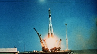 Start von Juri Gagarin mit der Kapsel Wostok-1. Juri Gagarin war 1961 der erste Mensch im Weltraum. | Bild: picture-alliance/dpa/Lehtikuva C900854