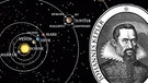 Grafik: Sonnensystem nach Kepler, zeitgenössisches Portait von Johannes Kepler | Bild: BR, Montage: BR / Christian Sonnberger