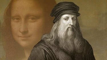 Leonardo da Vinci - im Hintergrund die Mona Lisa | Bild: picture alliance/imageBROKER