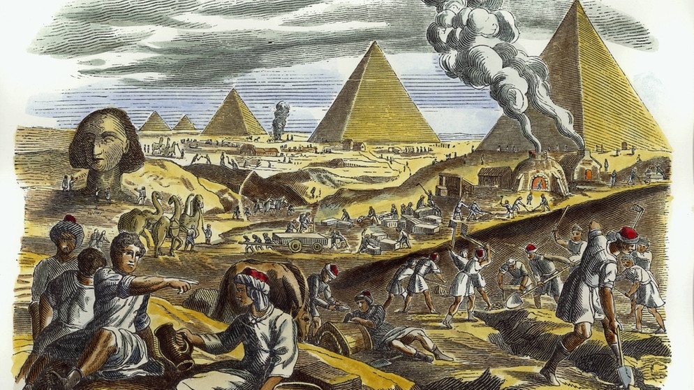 Pyramidenbau in Ägypten | Holzstich, um 1880. Spätere Kolorierung. | Bild: picture-alliance/dpa/akg-images
