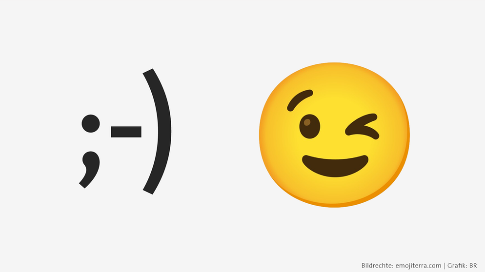 Gegenüberstellung von einem Smiley als getipptem Emoticon und Emoji | Bild: emojiterra.com