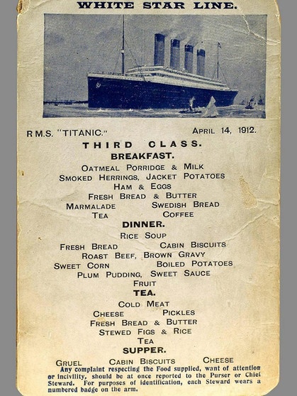 Speisekarte der 3. Klasse auf der Titanic. Was zeigen die neuen 3-D-Scans des Wracks der Titanic? Was war die Ursache ihres Untergangs am 14. April 1912? Wie es auf der Titanic aussah, erfahrt ihr hier. | Bild: picture-alliance/dpa