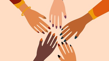 Viele Hände von Frauen. Am 8. März ist Weltfrauentag.  | Bild: colourbox.com