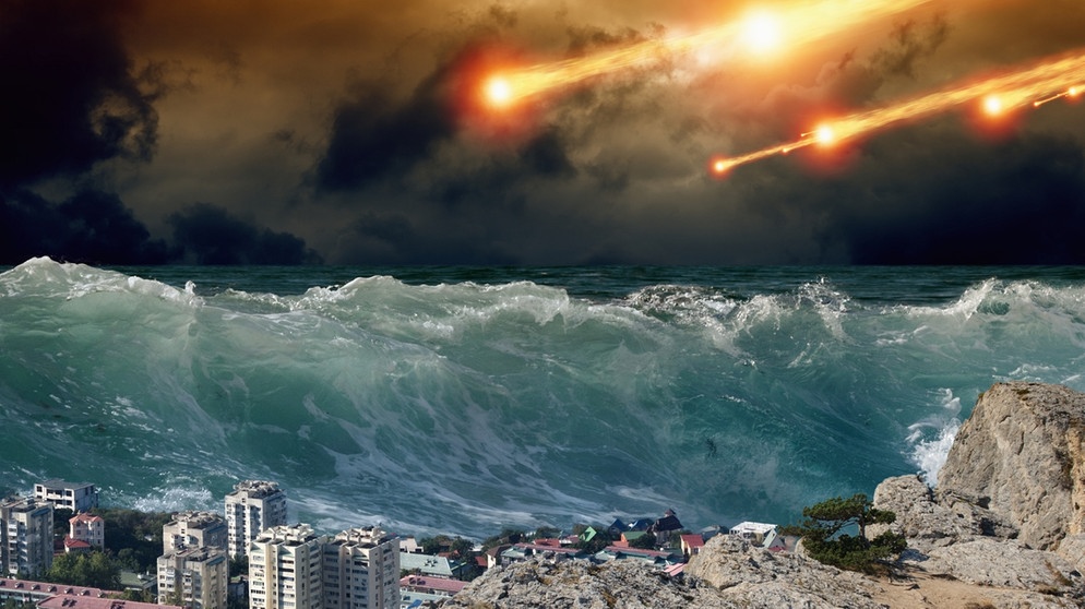 Illustration der Tsunamigefahr durch einen Meteoriten- oder Asteroideneinschlag. Die Wucht, mit der ein Asteroid einschlägt, kann Erdbeben und Tsunamis auslösen. | Bild: colourbox.com