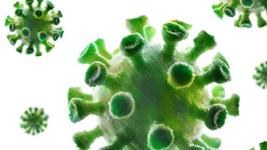 Grün eingefärbte Coronaviren.  | Bild: picture alliance / CHROMORANGE | Christian Ohde