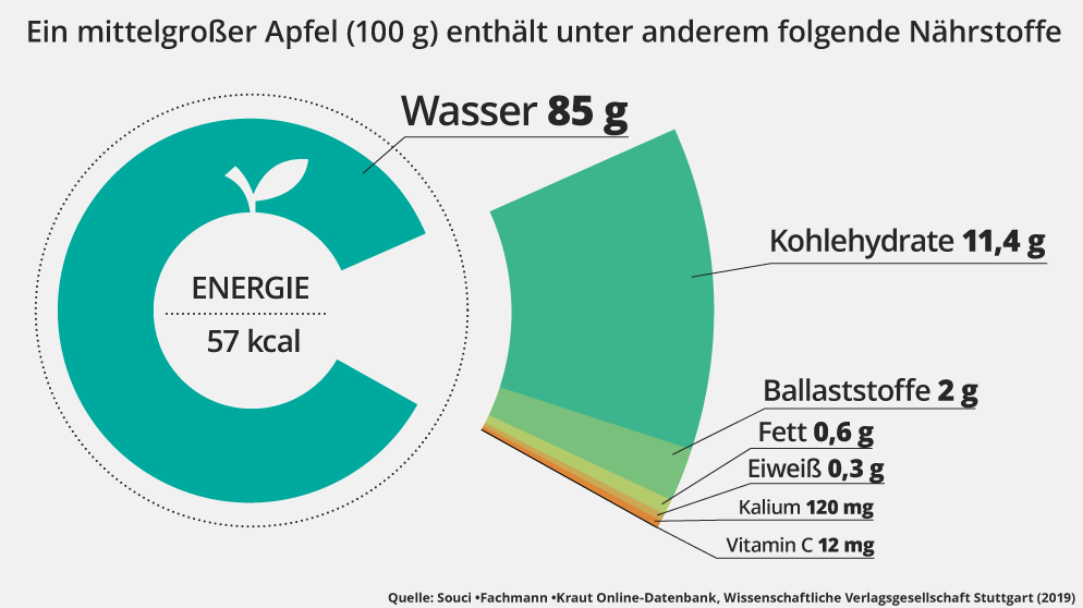 Infografik: Nährstoffgehalt eines Apfels in Gramm | Bild: BR