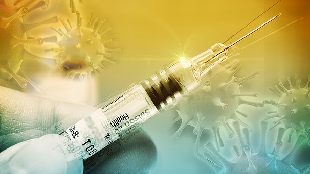 Hand mit Impfspritze neben Grippeviren | Bild: picture-alliance/dpa, colourbox.com; Montage: BR