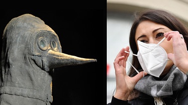 Pestmaske und FFP2 Maske - im Kampf gegen Pandemien | Bild: picture-alliance- dpa -Ronald Wittek und  picture alliance - Frank Hoermann-SVEN SIMON