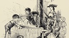 Darstellung eines Brunnens, der nach Ansicht des Arztes John Snows zur Verbreitung des Cholara-Infektionen beigetragen hatte, Cartoon um 1859. | Bild: picture-alliance/dpa