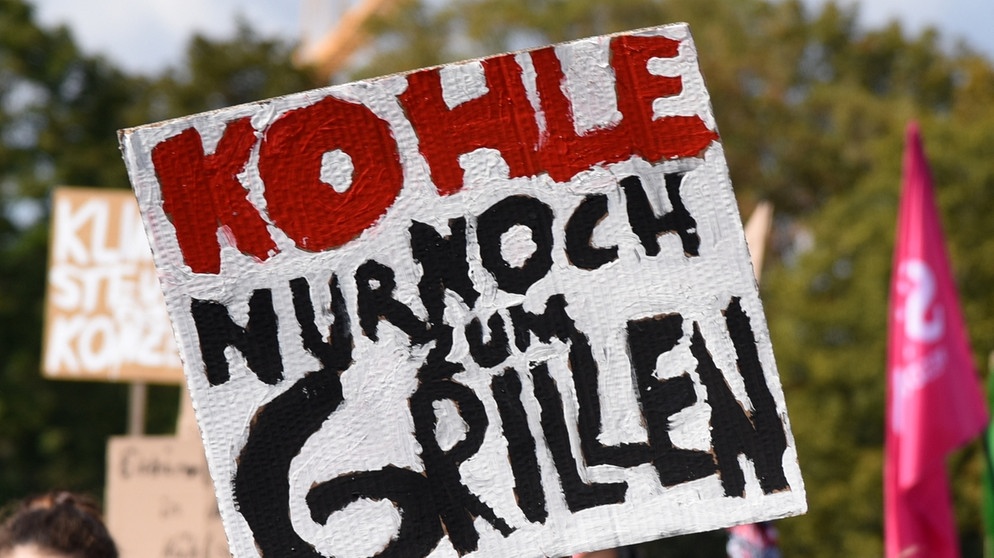 Plakat von Umweltschutz-Demonstranten mit den Worten "Kohle nur noch zum grillen". | Bild: stock.adobe.com/thauwald-pictures