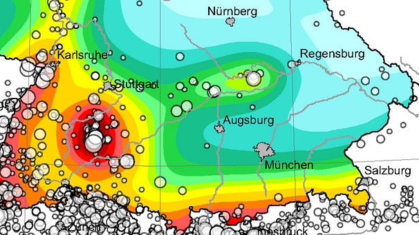 Karte Wahrscheinlichkeit von Erdbeben in Deutschland (Ausschnitt) | Bild: G. Grünthal et al., Helmholtz-Zentrum Potsdam - Deutsches GeoForschungsZentrum GFZ