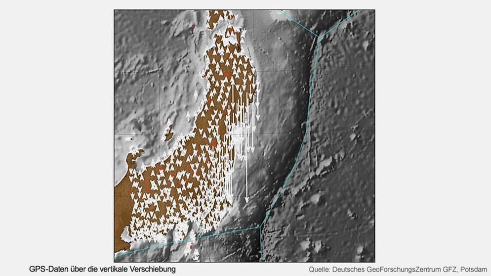 Das Erdbeben vor Japan in seiner ganzen Wucht: Grafische Auswertung der Plattenverschiebung auf Basis von GPS-Daten | Bild: GFZ Potsdam