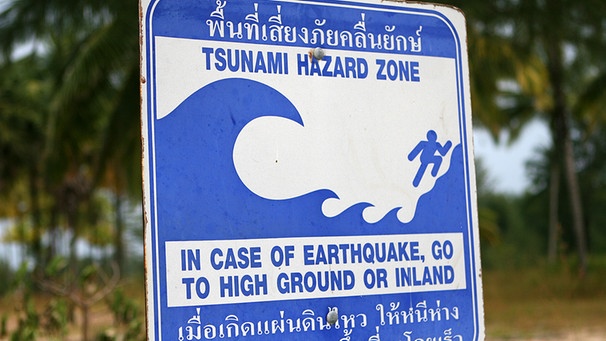 Ein Schild mit Sicherheitshinweisen für den Fall einer Tsunami-Katastrophe in Thailand | Bild: picture-alliance/dpa
