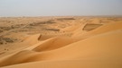 Eine Straße durch die Sanddünen durch den algerischen Teil der Sahara-Wüste. Bezieht man Halbwüsten mit ein, gehören den Wüsten mit rund 50 Millionen Quadratkilometern von allen Landschaftsformen der Erde die größte Fläche. Ein faszinierender Lebensraum für eine besondere Tier-und Pflanzenwelt. Hier erfahrt ihr spannende Fakten über die trockensten Gebiete der Welt. | Bild: picture-alliance/dpa