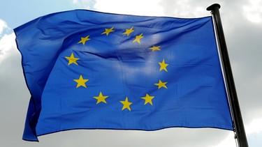 Caption Die Europaflagge mit den zwölf fünfzackigen Sternen auf blauem Grund weht am Sonntag (08.04.2012) an einem Mast  | Bild: picture-alliance/dpa
