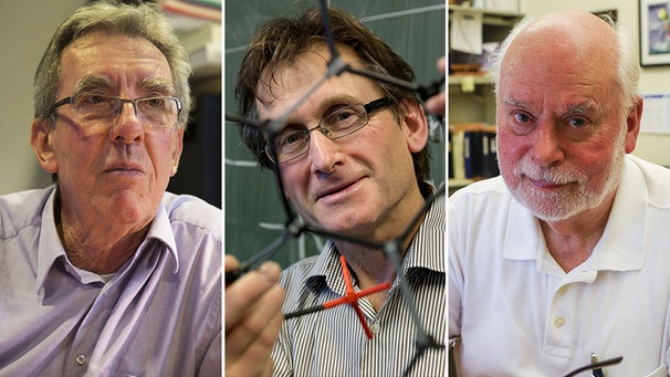 Jean-Pierre Sauvage (links), Bernard L. Feringa (Mitte) und Sir J. Fraser Stoddart (rechts). Die drei erhielten den Nobelpreis für Chemie 2016 für ihre Entwicklung molekularer Maschinen | Bild: picture-alliance/dpa, Reuters