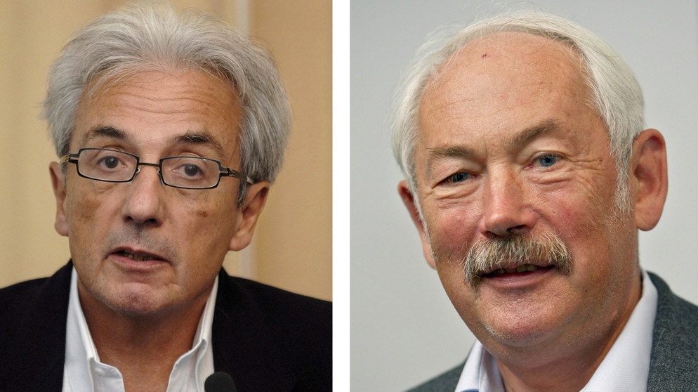 Nobelpreisträger Peter Grünberg (r.) und Albert Fert (l.) | Bild: picture-alliance/dpa