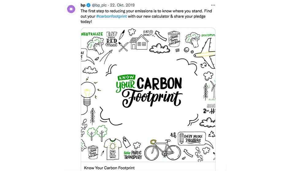 BP bewirbt auf Twitter seinen CO2-Rechner. | Bild: BP / Twitter