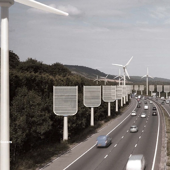 Künstliche Bäume neben der Autobahn, die CO2 aus der Luft holen | Bild: Institution of Mechanical Engineers