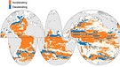 Beschleunigung (orange) und Verlangsamung (blau) der Ozeanzirkulation | Bild: Shijian Hu, Chinesische Akademie der Wissenschaften