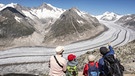 Blick auf den Grossen Aletschgletscher (mit Gletscherschmelze), 18. Juli 2018. | Bild: picture alliance/KEYSTONE