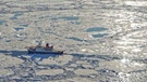 Die schmelzende Eisscholle der MOSAIC-Expedition mit der vertäuten Polarstern Ende Juni 2020  | Bild: Alfred-Wegener-Institut / Markus Rex