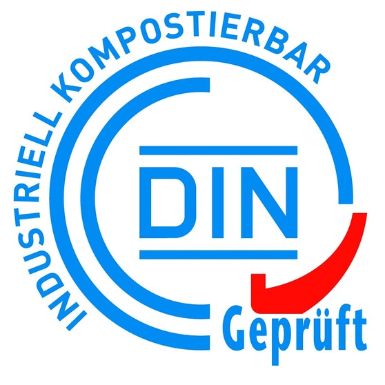 Zertifikatszeichen (Siegel) für biologisch abbaubaren Kunststoff unter industriellen Bedingungen in der Kompostieranlage. | Bild: DIN CERTCO