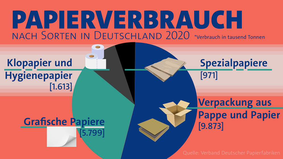 Papierverbrauch nach Sorten in Deutschalnd 2020 | Bild: Grafik: BR / Colourbox