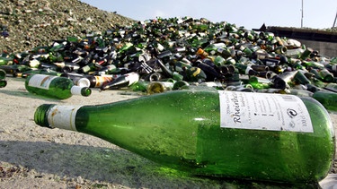 Weinflasche vor Glasrecycling-Berg | Bild: picture-alliance/dpa