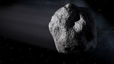 Illustration des Asteroiden 3200 Phaeton. Der rund 5 Kilometer im Durchmesser große Asteroid stellt Forscher vor ein Rätsel: Er scheint wie ein Komet Quelle der Geminiden-Sternschnuppen zu sein und hinterlässt gelegentlich eine Spur aus Gesteinsmaterial im All. Auch seine Flugbahn gleicht eher einem Kometen. Ist 3200 Phaeton ein ausgebrannter Kometenkern? | Bild: NASA/JPL-Caltech