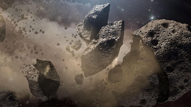 Ein Asteroid zerbricht (Illustration). Bruchstücke von Asteroiden, die in die Erde einschlagen, nennt man Meteoriten. | Bild: NASA