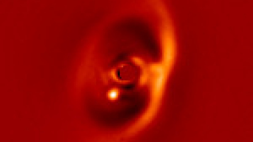 Nah-Infrarot-Aufnahme der PDS70-Scheibe, aufgenommen mit dem SPHERE-Instrument | Bild: ESO/A. Müller, MPIA