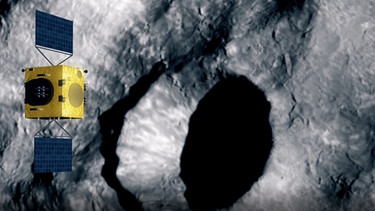 Raumsonde HERA über Krater auf Asteroiden | Bild: ESA–ScienceOffice.org