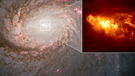 Im Zentrum der Galaxie NGC 1068 sitzt ein supermassives Schwarzes Loch. Sichtbar wird es in dieser Hubble-Aufnahme, die im Dezember 2021 veröffentlicht wurde, durch Wolken aus Wasserstoff, die von Eruptionen aus dem Schwarzen Loch aufleuchten.  | Bild: NASA, ESA, Alex Filippenko (UC Berkeley), William Sparks (STScI), Luis C. Ho (KIAA-PKU), Matthew A Malkan (UCLA), Alessandro Capetti (STScI)