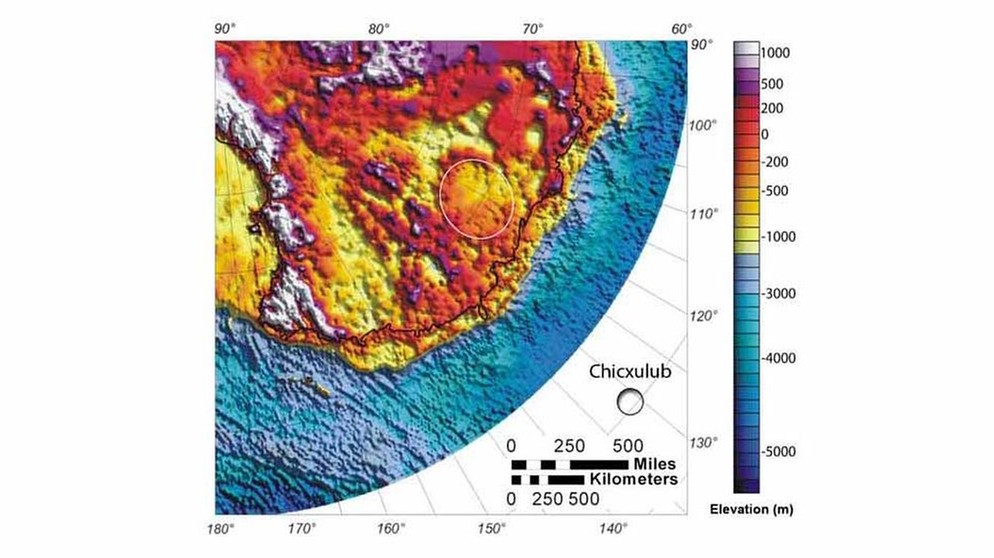 topographische Darstellung des Wilkesland-Kraters in der Antarktis | Bild: Ohio State University