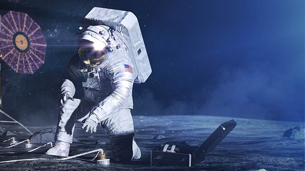 Künstlerische Darstellung: Artemis-Astronaut auf dem Mond  | Bild: NASA