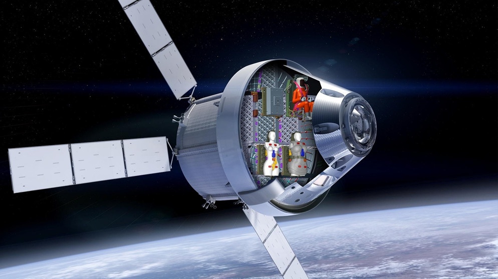Die "Crew" der Artemis 1-Mission besteht aus einem Test-Dummy der NASA sowie zwei Puppen für Experimente zur Strahlenphysik und Strahlenbiologie.  | Bild: NASA/Lockheed Martin/DLR
